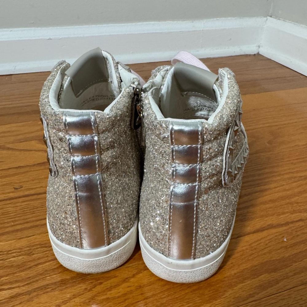 Vintage Havana Hailey High Washed Glitter Sneakers with Star Studs & Pink Laces - Picture 7 of 8